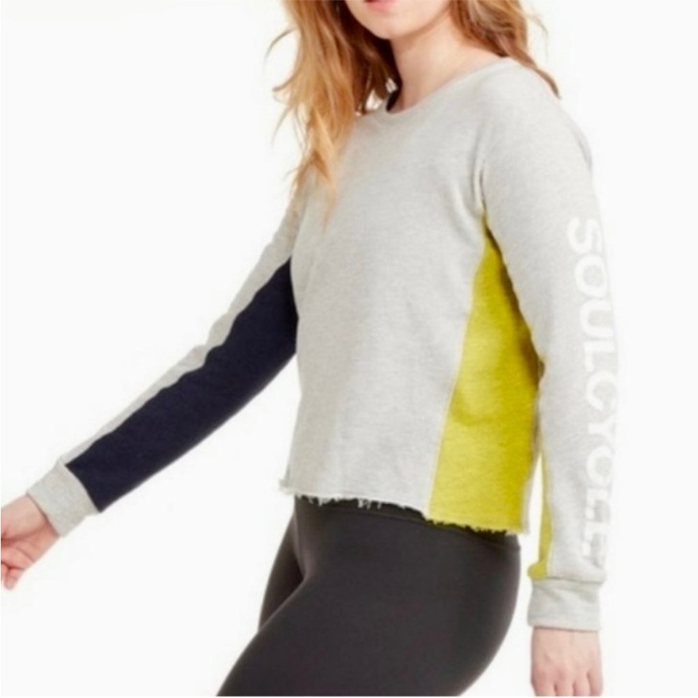 SoulCycle Gray and Yellow Sweatshirt Distressed hem cycle athleisure